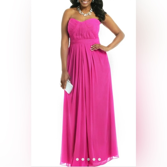 Badgley Mischka Collection Magenta Fluorescent Chiffon Strapless Gown 10 - Picture 3 of 15